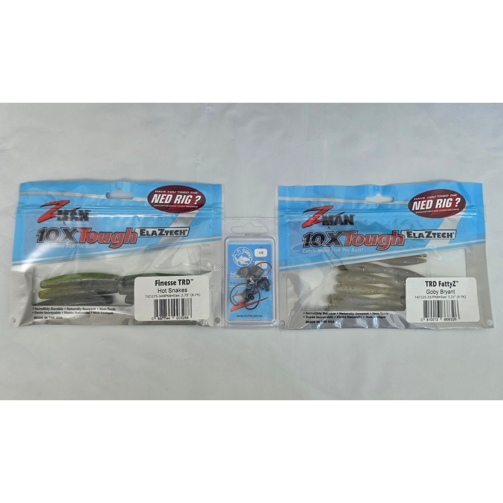 Z-Man Ned Rig Bundle Fishing Lures Finesse TRD And FattyZ NedlockZ EWG Jig Heads